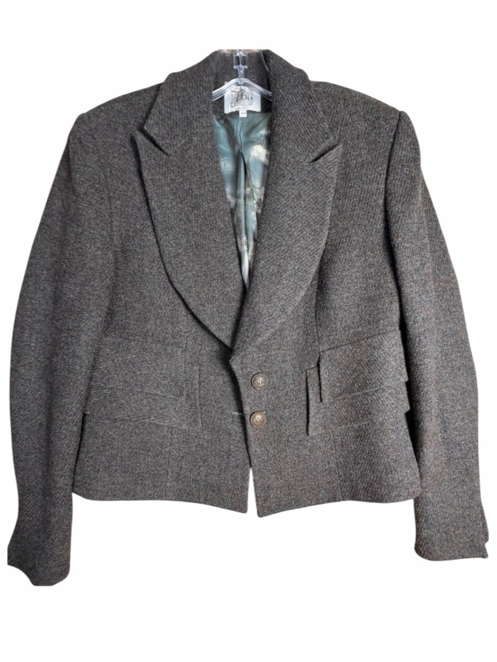 T.ba Brown Wool Tweed Cropped Blazer Jacket EU 44 US M Equestrian
